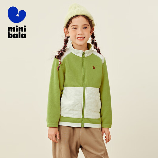 Mini Bara autumn new double-sided polar fleece jacket for boys and girls baby warm stand-up collar jacket yellow green 41186 120