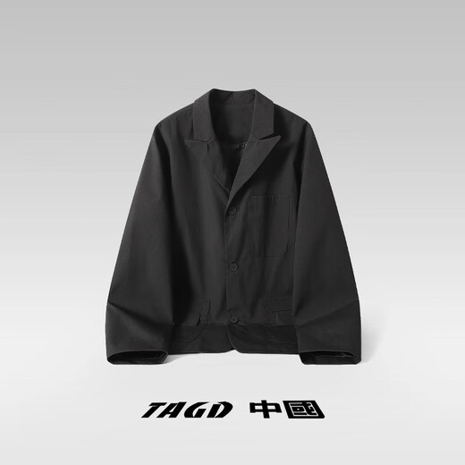 TAGD中國 简约通勤日常暗格休闲西服男2025秋季新款潮牌宽松百搭外套 黑色 L