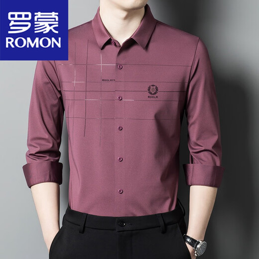 ROMON Edles Hochzeitskleid der Tochter, Langarmhemd des Vaters, Hochzeitsbankettkleid des Schwiegervaters mittleren Alters, Herbstkleidung, bügelfreies Hemd für Herren, C6625 Rot 170/L