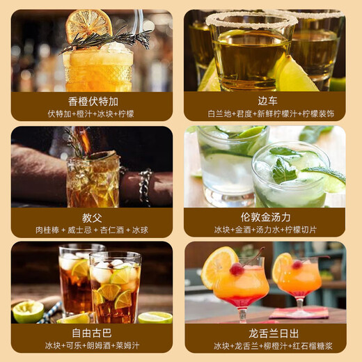 Juego de bebidas de Ou Shuai, juego de vinos de vino de la base de cócteles, juego de vinos de la base de bebidas de bebidas importadas de ginatra de ron de vodka, juego de bebidas de la versión Bailingtan, 700 ml 6 botellas y herramientas