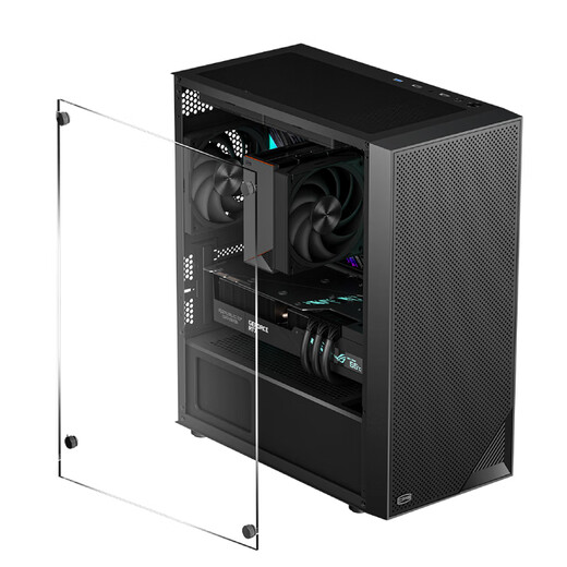 Overclocking three (PCCOOLER) Fenghua B310 black computer case desktop (MATX/glass side penetration/support 360 water cooling/large ventilation mesh)