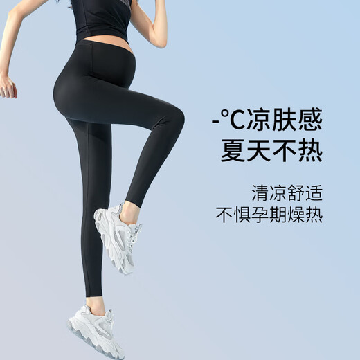 摩登孕妈孕妇鲨鱼裤夏季薄款打底裤孕妇裤外穿怀孕无痕托腹瑜伽裤4666黑L