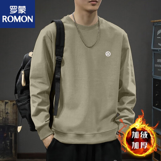 罗蒙（ROMON）重磅春秋季新款堆堆领卫衣男士重磅美式青少年外套帽衫上衣潮流 黑色圆 领卫衣款-1365【GL】 加 S 【建议95-120斤】