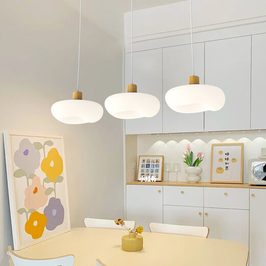
Mingjiang Style 2025 new restaurant lamp full spectrum eye protection restaurant chandeliers modern simple pumpkin lantern Guangdong Zhongshan lamp MTJ689-3 direct disk access to Mijia APP white + beige yellow