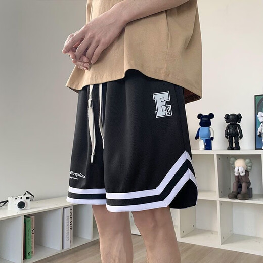 Cexi shorts men's summer American sports fitness basketball pants boys loose ice silk quick-drying men's five-point large pants white + black XL - recommended 110-130 Jin Jin equals about 0.5 kg