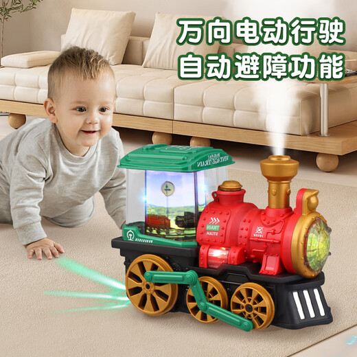 Chisen Children's Electric Spray Dampf Train Toy Universal Locomotive Model Boys San Stoßfänger Auto 1-3 Elektrische Universal Spray Train-Green QB-34 Batterieausgabe + 3 Abschnitte 5 + Schraubendreher