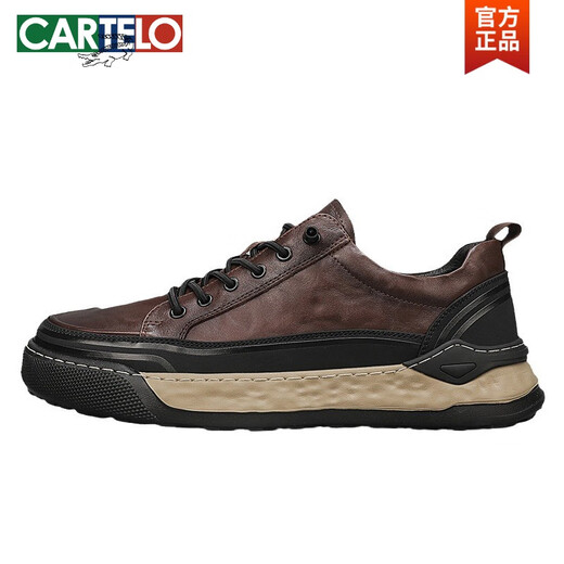 卡帝乐鳄鱼（CARTELO）鞋子男秋天新款低帮皮面透气轻便板鞋男士春秋季休闲运动工装鞋潮 L1391黑色 41
