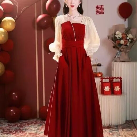 WXNT rotes Kleid 2024 Neues Sommer Light Luxury High-End Toast Clothes Braut bei Runaway Princess French Hosting Jahrestreffen 3291 2xl