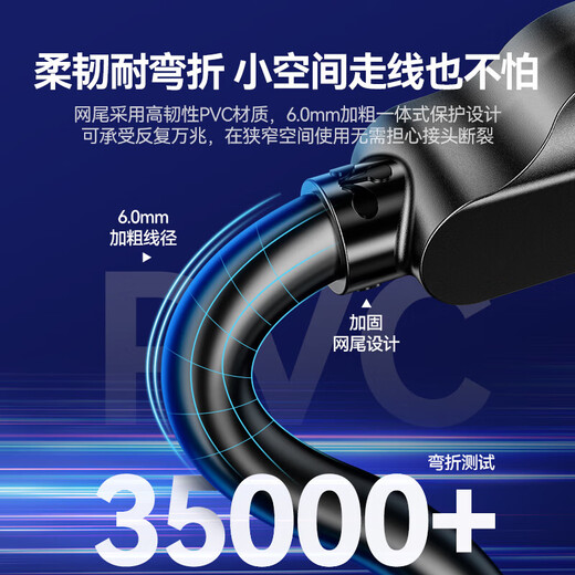 山泽 七类网线 工程级CAT7类八芯双绞纯铜镀金双屏蔽高速万兆网络跳线 电脑家用宽带成品监控连接线 2米-黑色 CAT-702H