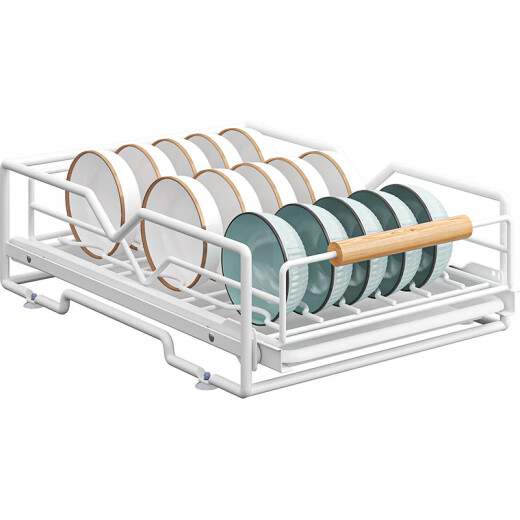 Wanyuanqi bowl rack drain rack home cabinet built-in double-layer drain cupboard kitchen dishes dishes tableware pull-out bowl basket [white large bowl rack] can hold 24 bowls (stable