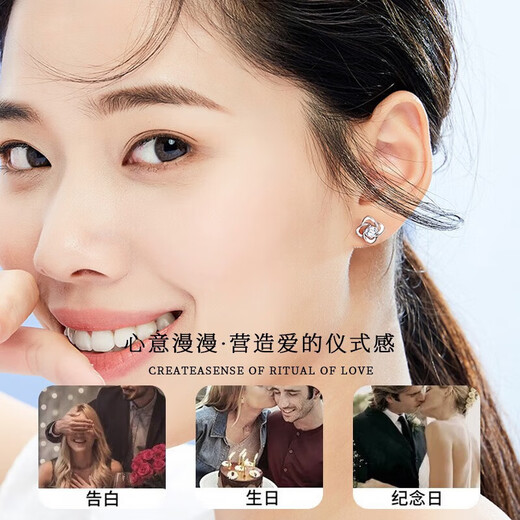 EothPT950 Platinum Diamond Four-leaf Clover Earrings for Women Platinum Earrings and Ear Accessories Valentine's Day Birthday Gift for Girlfriend PT950 Platinum Diamond Four-leaf Clover Earrings + Certificate