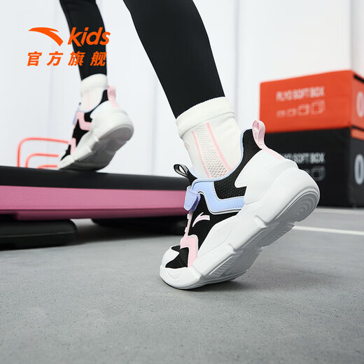 
Anta children's sports shoes for girls' shoes for 2025 spring new product mesh breathable Velcro soft bottom energy running shoes black/pool blue/cute powder-4 36