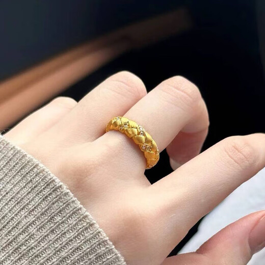 Ruinuo gold twist ring women's pure gold 999 fashionable braided winding inlaid ring birthday gift for girlfriend Twist ring size 16-17/gold weight about 2.31g