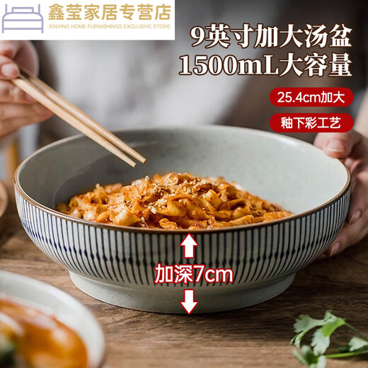 Keramikschale Haushaltssuppe Schüssel Nudel Schüssel Mahlzeit Teller Reisschale Unterglasurfarbene Keramikgeschirr Nudelschale mit Deckel MCFT3899