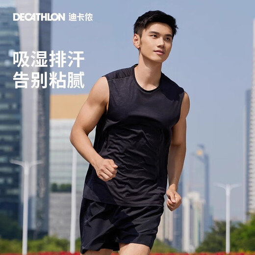 Decathlon (DECATHLON) Sports Vest Muscular Man Running Quick-Drying Top Fitness Wear Breathable Loose Sleeveless T-Shirt RUNM [Advanced Style] Black XL