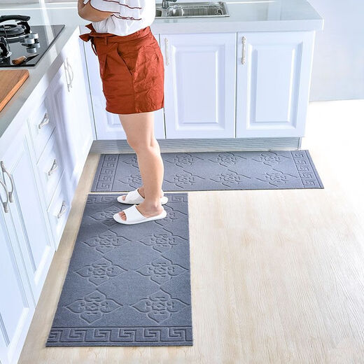Xuxian door mat door mat entry door carpet foot mat kitchen anti-slip and oil-proof household long strip full-cover absorbent mat stain-resistant gray stripes 180*250 cm