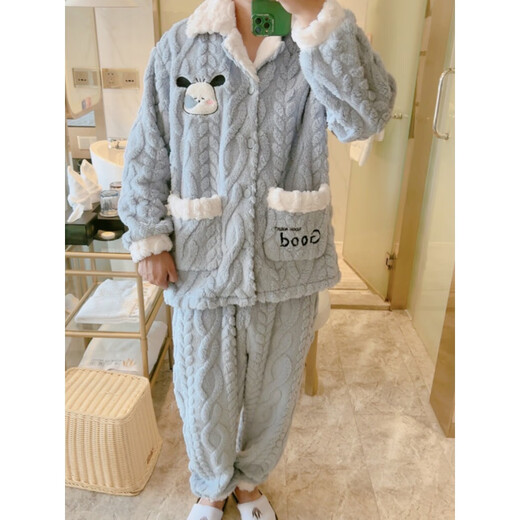 创京懿选居家睡衣男韩版卡通睡衣男士秋冬加厚保暖大码200斤家居服套装 MJ-S9905#杏 M 75-95斤