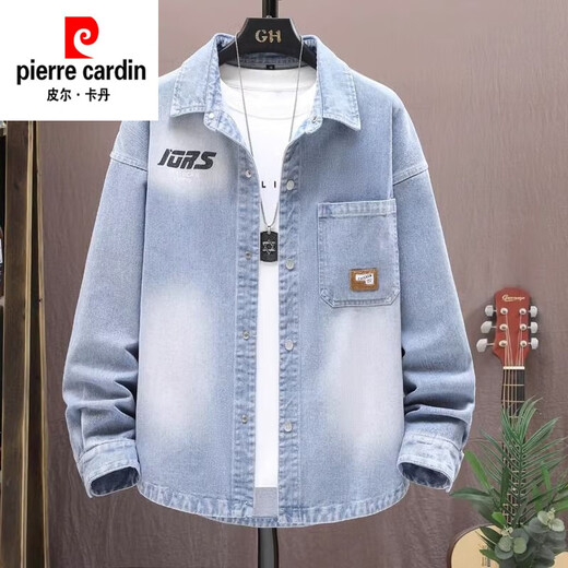 Pierre Cardin Denim Jacke Männer 2024 New American Lose Revers Work Jacke für Männer Männer Teenager Windproof Waschen 9209 Schwarz L 105-125jin [Jin gleich 0,5 kg]