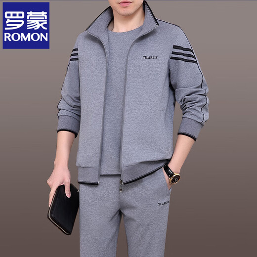 Romon (Romon) Sweat-shirt d'âge moyen et de sport âgé pour le printemps et l'automne à trois morceaux Suit de printemps de Spring Casual Agences Sports Metfor Sports Yll (9905 Modèles) Gris clair L (100-120 Jin [Jin est égal à 0,5 kg]))