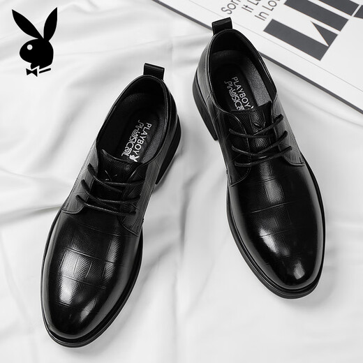 Playboy (Playboy) Lederschuhe Herrenschuhe 2025 Sommer Britisch -Business -Freizeitschuhe Herrenzehen Schicht Cowhide Formale Schuhe Schwarz 42