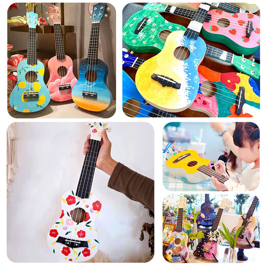 Ukulele diy kleine Gitarre handgefertigtes hausgemachtes Montage-Material-Pack gemaltes handbemaltes Graffiti Holz 21 Zoll Box Runde + Pigment + Rucksack 21 Zoll