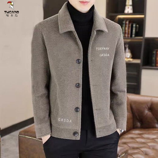 Woodpecker (TUCANO) Men's Woolen Jacket Short 2025 Spring Autumn Winter Woolen Jacket Men's Thickened Jacket Top Casual Jacket Khaki 2XL 120-140Jin Jin is equal to 0.5 kg