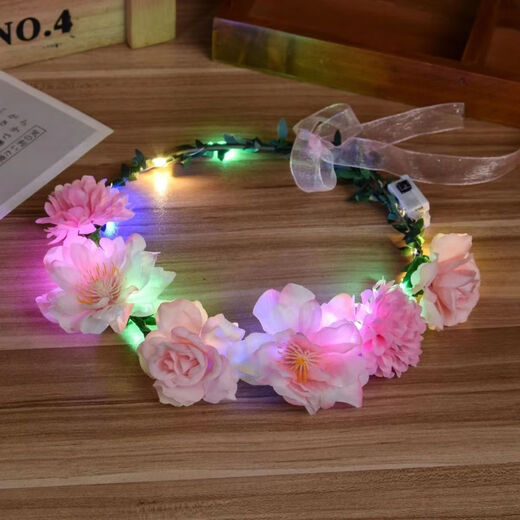SNQP luminous forest color princess garland children's headwear scenic night market festival street stall fairy dancing photo hair accessories 1 garland pink lantern diameter 50cm