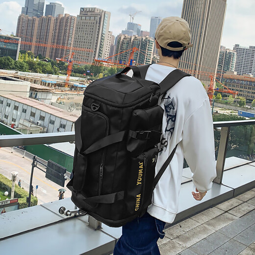 Weinarden travel bag men's large-capacity fitness bag women's short-distance business trip backpack backpack dry and wet separation portable luggage bag black