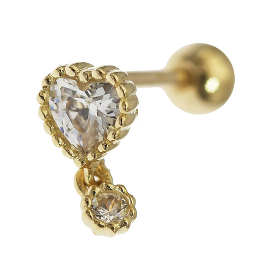 Mi Ling Bai Xiao C South Korea imported K gold 14K/10K gold earrings round diamond love pendant ear bone screw screw earrings love pendant 1 piece with gold ball plug