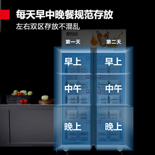Demashi Food Sample Cabinet School and Kindergarten Company échantillon d'échantillon de cantine des fruits et légumes Réfrigérateur Réfrigérateur Fresh Refrigérateur L'armoire peut être envoyée au Xinjiang [Style du plateau] Échantillon de froid direct à double porte avec écran numérique frais avec verrouillage de porte LG-688A