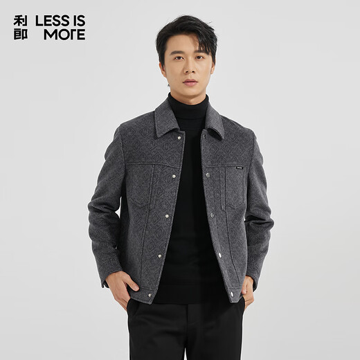 Lilan Light Fashion Men's Two-Color Jacquard Woolen Coat Men's Short Cashmere Blended Wool Jacket Q4DYR511 Dark Gray 3XL (185)