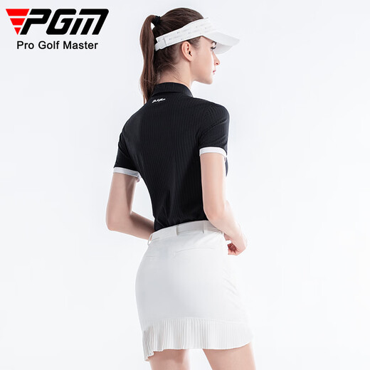 PGM Golf Frauen Sommer kurzärmelig T-Shirt atmungsaktiv und bequemer Sportpolo-Shirt YF678-Black XL