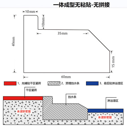 Yunduomi sunken marble water retaining strip solid shower room toilet waterproof strip bathroom dry and wet separation stone base height 4 width 6cm 1.6 meters (face width 3.5cm)