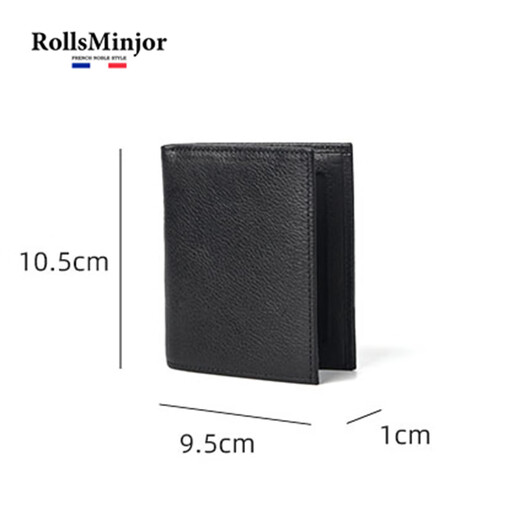 Rollsminjor Britische leichte Luxusmarke Echtes Leder Dünne Herren kleine Brieftasche Top-Schicht Cowhide Multi-Card Short Wallet Gift Box Schwarz 9,5*1*10,5 cm