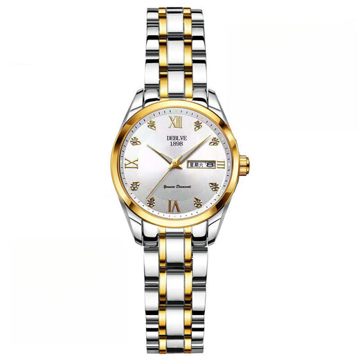 
Shanghai official website fully automatic mechanical women's watch women's waterproof luminous diamond-inlaid double calendar Korean female student wrist high-end women's 690-white silver belt adjusting watch