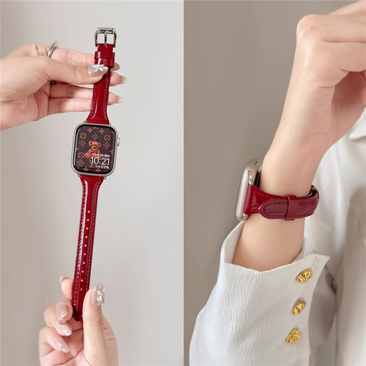 Xingying Wine Red Small Taist S10 Huaqiangbei S9 STRAP ULTRA2 mince en cuir authentique adapté à Iwatchs8 / S9 Apple en cuir fin milk Couleur Apple Iwatch Nouveau S841mm