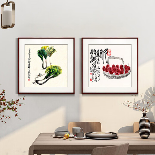 Zi Teng Suixuan Qi Baishi decorative painting new Chinese style living room background wall hanging painting bedroom dining room restaurant ink shrimp mural solid wood ink shrimp 50*50cm (plexiglass) (default mahogany color frame)