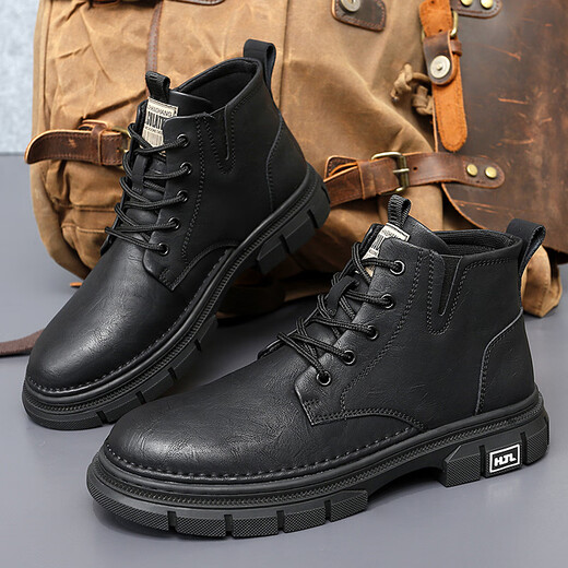 Shidmta Frühlings- und Herbst-Trend-Vielseitige Männerschuhe High Top Martin Boots Herren bequemer Kleidung-resistente Freizeitschuhe Männer dicker Sohle nicht rutschfeste Schuhe Männer 9923 Schwarz (plus Fleece) 43