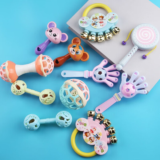 Hochet à main jouet bébé 0 à 3 mois hochet 6 nouveau-né marteau de sable entraînement à la préhension hochet à main 2 ans hochet chat ensemble de 6 pièces doigt de sucre main double rond couleur chat