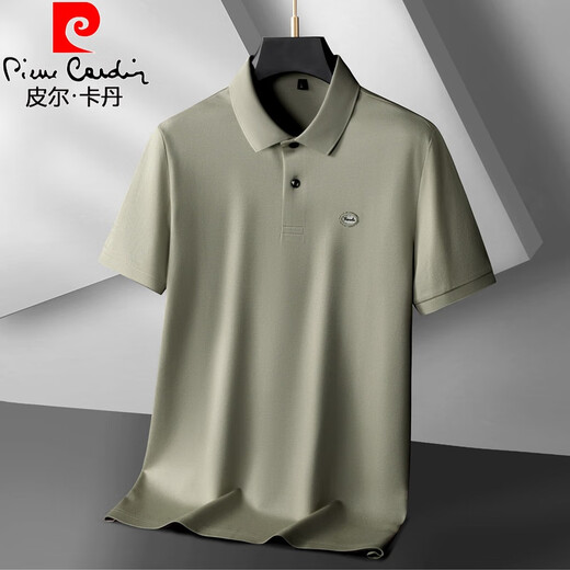 皮尔卡丹（pierre cardin）POLO领衫男装高端商务短袖大码丝光棉宽松加肥加大胖子翻领半袖t 绿色 6625 L【100-120斤】
