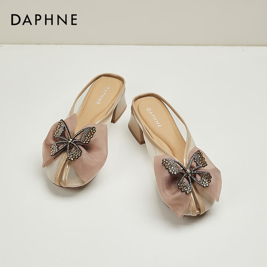 达芙妮（DAPHNE）拖鞋女外穿夏2024夏季新款女鞋网纱包头女拖居家夏天配裙子凉拖 杏色 36 (230mm) 标准码
