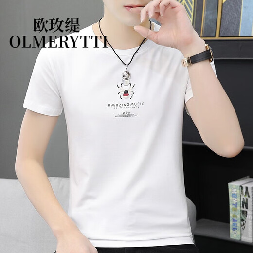 Oumeiti Herren T-Shirt Herren-Kurzärärmel-Neu-Herren-Sommer-Top-T-Shirt Dünne halbärmelige Basishemd-Sommeranzug F655 Black 4xl (170-190jin [Jin ist gleich 0,5 kg])