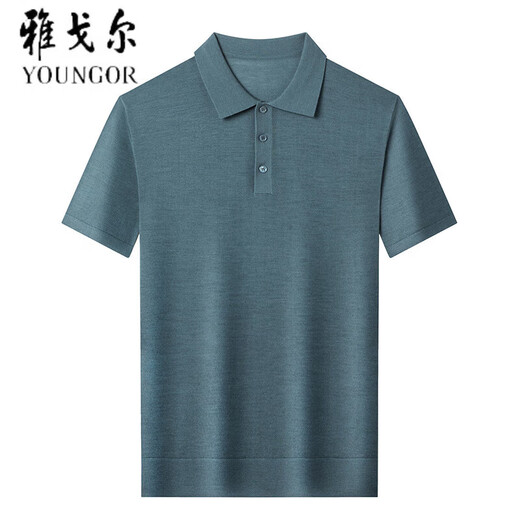 CEO雅戈尓100山羊绒衫短袖T恤男翻领商务薄款打底Polo精纺毛衣 绿色 XL 175/