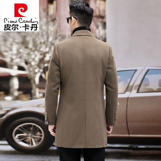 皮尔卡丹（pierre cardin）冬季双面羊绒大衣男中长款加厚鹅绒内胆男士高端羊毛呢外套西装领 黑色 170/M