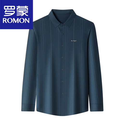 罗蒙（ROMON）酒红色衬衫男长袖婚宴装喜公公条纹结婚礼服爸爸免烫正装衬衣 318红色 180/2XL