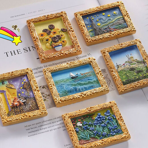 Pintas famosas tridimensionales 3D, pinturas al óleo decorativas magnéticas, fúnebre divertida y creativa Minagre magnética Resina de hierro pintado a mano Retro Absorción magnética Magre