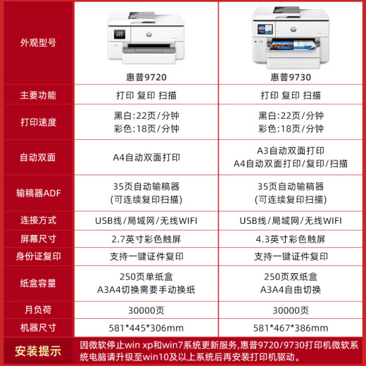 HP HP Color Ink Jet Impresora A3A4 Home Office 9730 Máquina de copia de doble cara automática inalámbrica 9720 9730 A3/A4 Impresión y copia Escaneo de la bandeja de papel Dual Actación estándar [Host + Chip Cartucho de tinta de gran capacidad 1 Conjunto]