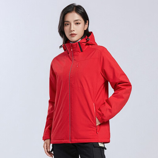 Western Camel Vancamel plus Samt Windbreaker für Männer und Frauen lässige Kurzjacke verdickte Arbeit Jacke Soft Shell Mountesering Anzug Anzug Anzug Winter 9930s Chinesische Rot-Frau [Solid Color] l