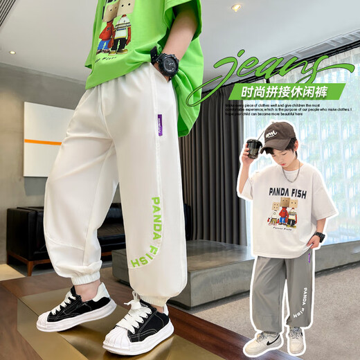 G.DUCKKIDS防蚊裤男童裤子夏季薄款儿童速干裤男孩休闲运动裤春秋宽松大童装 灰色6169款 160 建议身高150-160年龄12-13