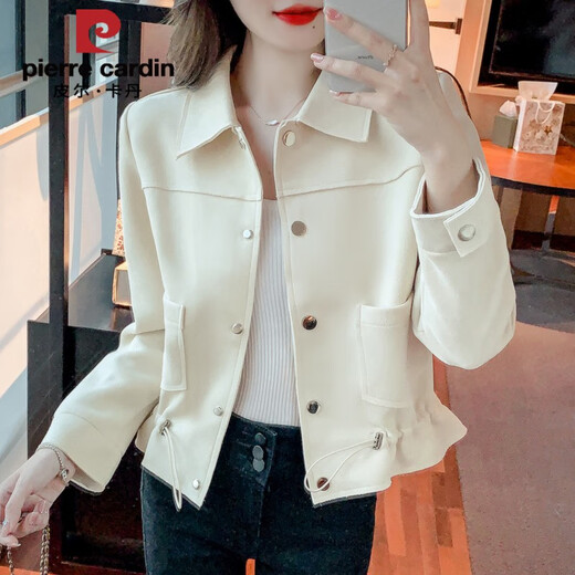 Pierre Cardin Small Fragance Jacket Chaqueta corta para mujeres Primavera y otoño 2025 Temprano Spring NUEVO Top versátil Versátil Caída de cintura pequeña 9923 Color de albaricoque XL